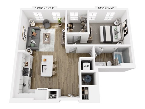 Floor plan for 1 bed, 1 bath, 817 sqft